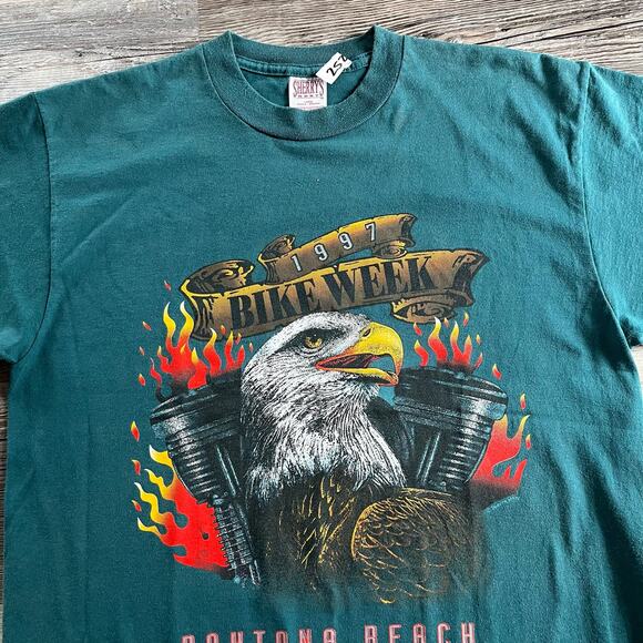 Vintage 90s‎ Green Sherry's Best 1997 Bike Week Daytona Beach Florida Biker Tee - Picture 8 of 9